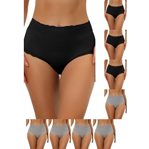 INSPIRE CHIC Women's High Waist Tummy Control Comfortable Lace Trim Ribbed Briefs 9 Packs - 1 of 4