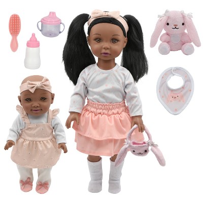 New Adventures Little Darlings: 18"/12" Sweet Sisters Dolls Bunny Set