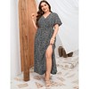 Women Plus Size Wrap Maxi Dress Short Flutter Sleeves Empire Waist Split A Line Boho Casual Dress - 3 of 4