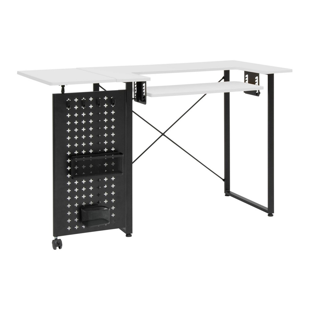Photos - Other Furniture Pivot Sewing Machine Table with Swingout Storage Panel Graphite/White - st