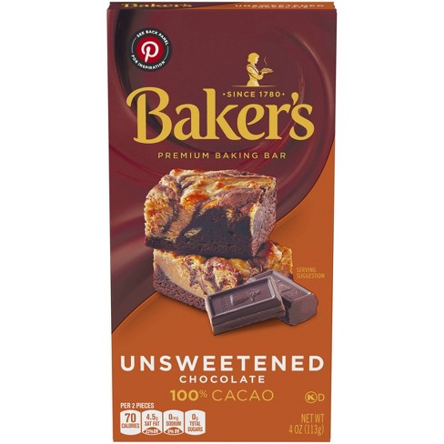 Baker S 100 Cacao Unsweetened Chocolate Baking Bar 4oz Target