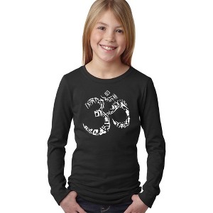 LA Pop Art Girl's Word Art Long Sleeve - THE OM SYMBOL OUT OF YOGA POSES - 1 of 4