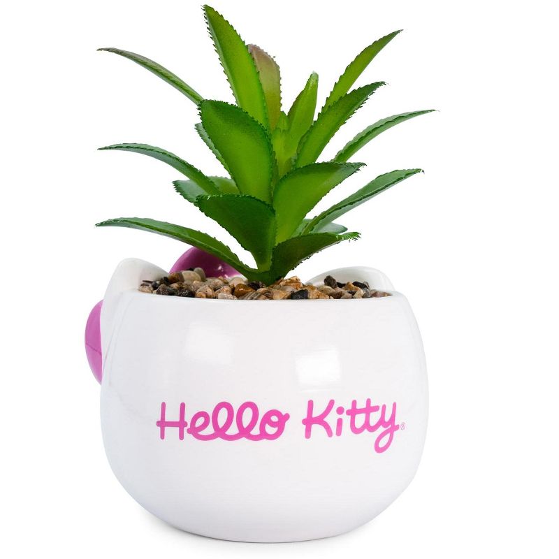 Silver Buffalo Sanrio Hello Kitty Face 3-Inch Ceramic Mini Planter with Artificial Succulent, 2 of 8