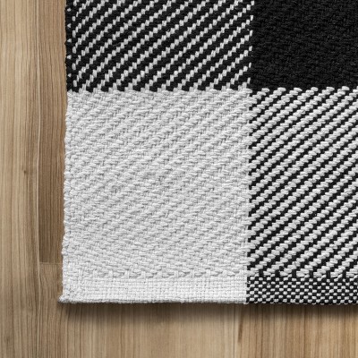 Black and White Buffalo Plaid Cotton 10' x 14' Area Rug