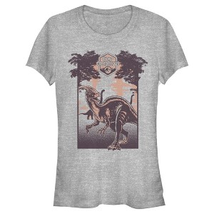 Juniors Womens Jurassic World: Camp Cretaceous Dinosaur Travel Poster T-Shirt - 1 of 3