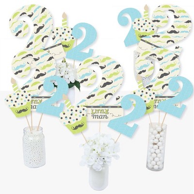 Big Dot of Happiness 2nd Birthday Dashing Little Man Mustache Party - Second Birthday Party Centerpiece Sticks - Table Toppers - Set of 15