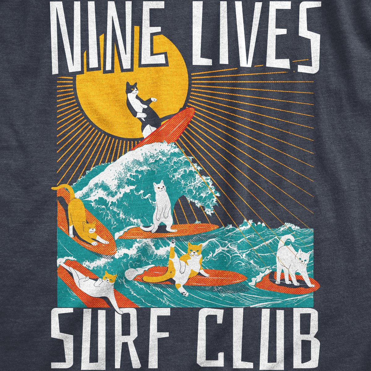 Мужские футболки Crazy Dog T-Shirts, Inc. Mens Nine Lives Surf Club Funny T Shirt Cat Graphic Tee for Men - Crazy Dog Men's T Shirt For Cat Lovers Navy XL — фото 2