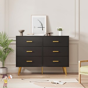 Jojoka 6 Drawer Modern Dresser for Bedroom, Wide Chest Storage Organizer Cabinet with Gold Handles, Living Room Hallway - 1 of 4