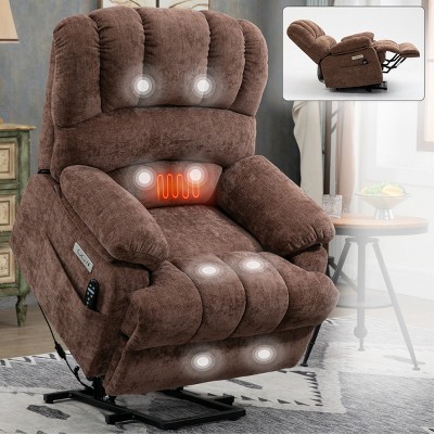 Coolbibila 23"Large Size Chenille Power Lift Recliner Chair,Dual Motor Massage Recliner Chair With Vibration Massage And Lumbar Heating