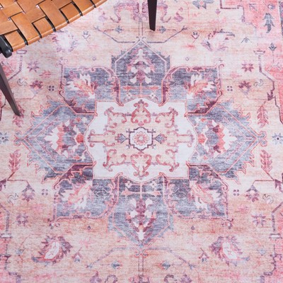 Rust and Beige 8' x 10' Machine Washable Synthetic Area Rug