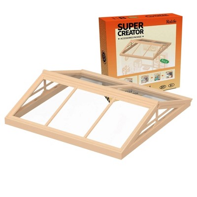 ROBOTIME Dollhouses, Triangular Roof with Dust Proof for Store DIY Miniature House Kit Accessories, Brown, 163*168*40