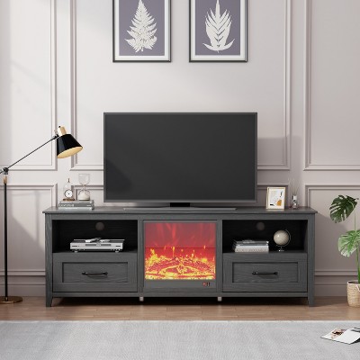 DOMETOUR 70 Inch TV Stand with 2 Drawers & 4 Storage Compartments, Fits Fireplace, Perfect for Living Room & Bedroom Entertainment Setup