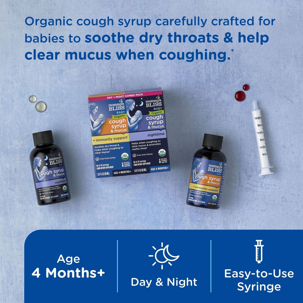 Mommy's Bliss Organic Day & Night Baby Cough Syrup and Mucus Syrup Combo pack - 1.67 fl oz/2pk - thumbnail 3