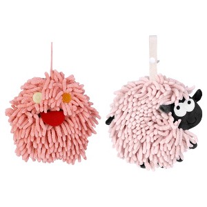 REGALWOVEN 2 Packs Cute Sheep Shape Absorbent Fast Drying Chenille Hand Towels with Hanging Loop 7" x 7" - 1 of 4