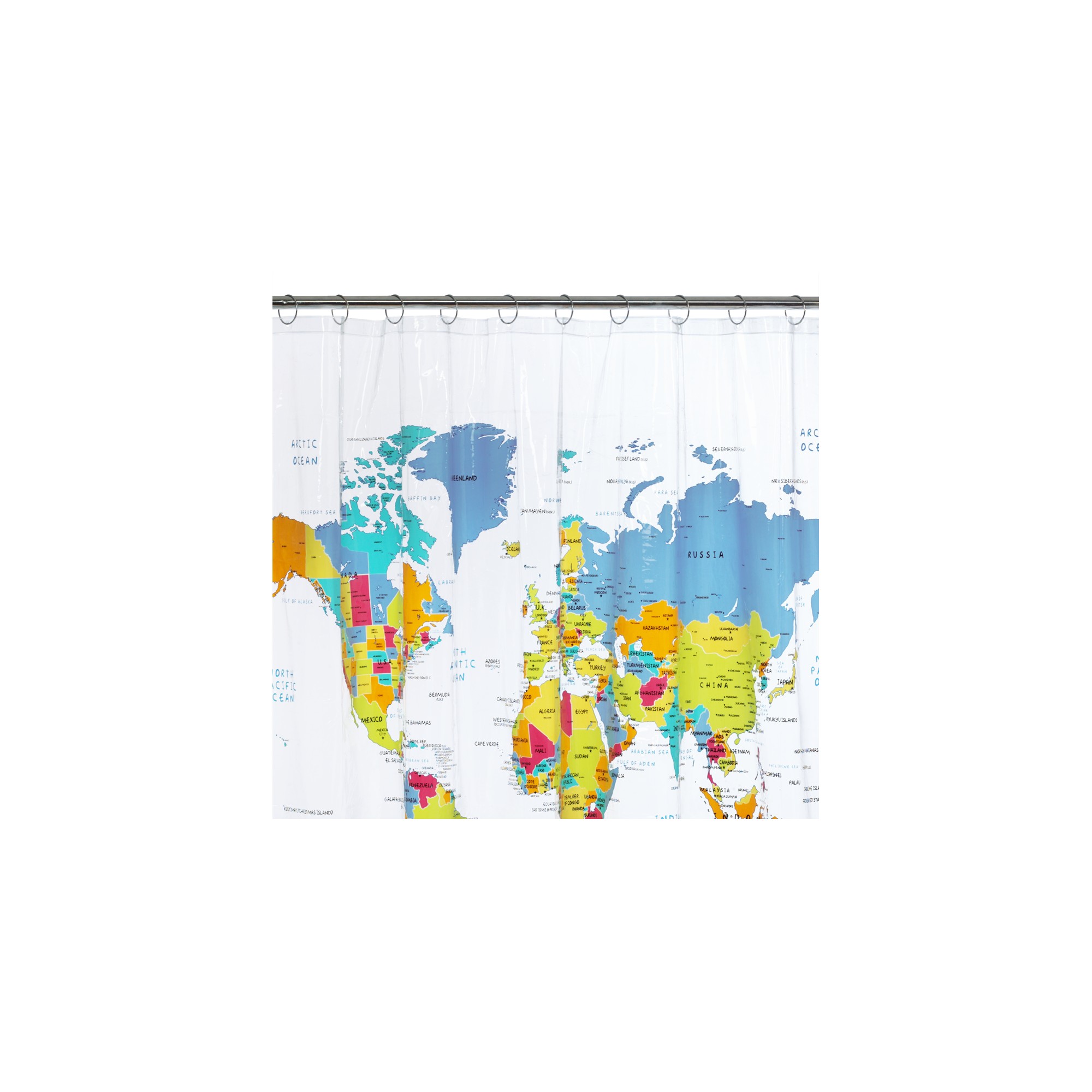 World Map Shower Curtain White/Blue/Yellow - Saturday Knight Ltd.