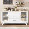 White Coffer Bar Cabinet with 2 Fluted Glass Doors, 56" Modern Sideboard Buffet Cabinet with 3 Drawers, White Large Storage Cabinet for Kitchen Dini - 3 of 4