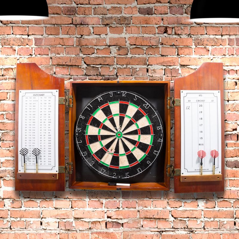 Trademark Games Ultralight Pro-Style Dart Board and Darts in Beveled Wood Dart Cabinet, 2 of 8