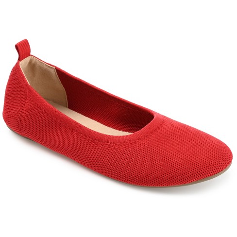 Journee Collection Womens Jersie Knit Foldable Round Toe Slip On Flats Red 6.5