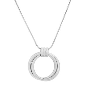 Steeltime Ladies stainless steel double ring necklace. Color Options: Silver, Rose Gold - 1 of 3