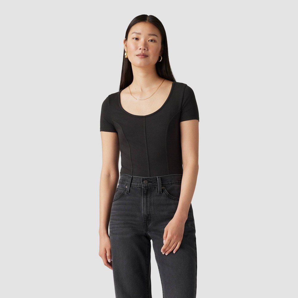 Levi's® Women's Short Sleeve Cropped Mars Corset T-Shirt - Caviar Black L