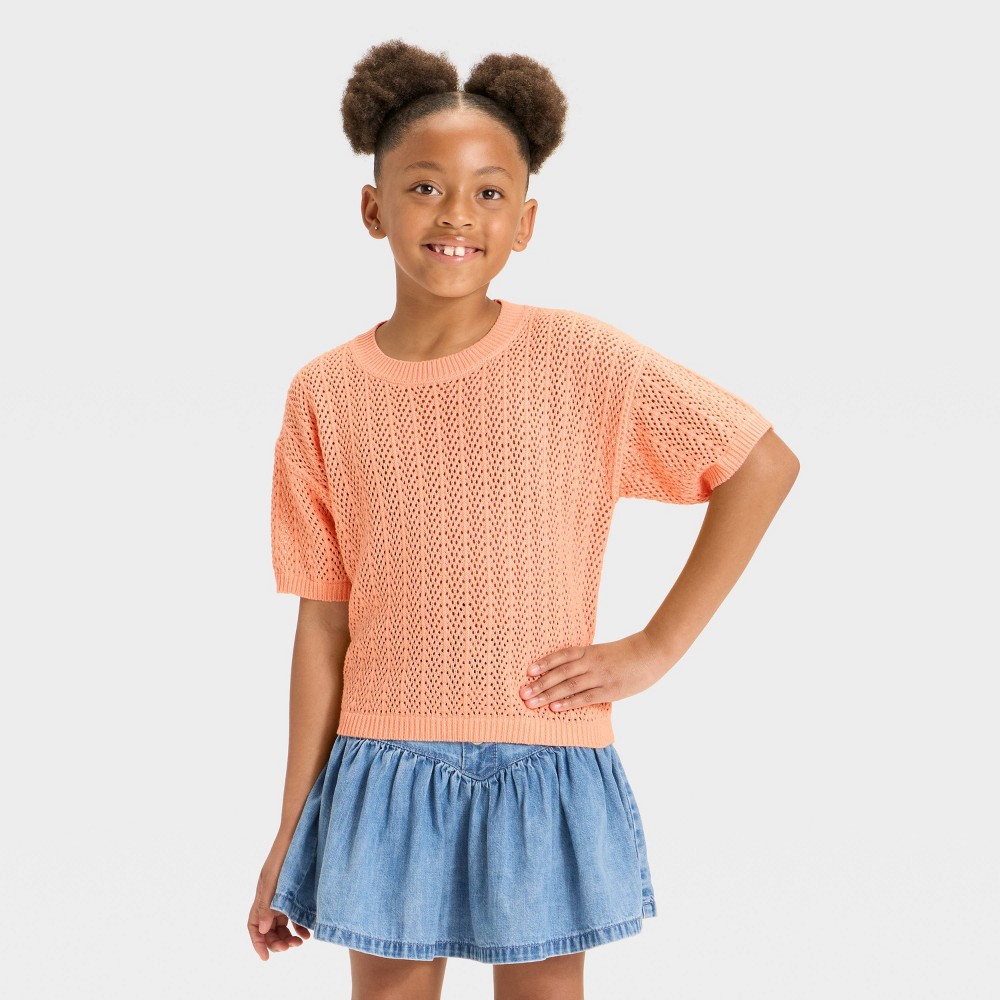 Girls' Short Sleeve Pullover Sweater - Cat & Jack™ Peach Orange S
