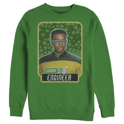 Men s Star Trek The Next Generation St. Patrick s Day Lucky Engineer La Forge Sweatshirt Kelly Green 2X Large