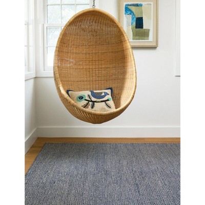 Gray and Indigo Geometric Handwoven Wool Rug 5 x 8