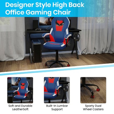 Blue and Red Ergonomic Racing Style Gaming Chair with Adjustable Arms