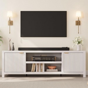 Fluted TV Stand for 80 Inch, Wooden Media Console Cabinet with Fluted Door and Gold Handle for Living Room Bedroom - 1 of 4