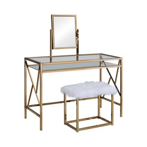 Burdette Contemporary Vanity Table Set Champagne - ioHOMES, Light Gold