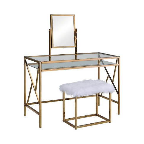 Burdette Contemporary Vanity Table Set, Metal Vanity Set