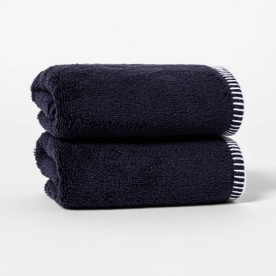 2pk Whip Stitch Border Hand Towel Set Navy - Threshold™