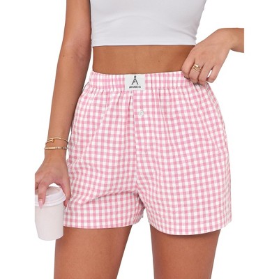 EXLURA Shorts for Women Summer Casual Lounge Beach Bottoms Pajama Plaid Boxer Shorts