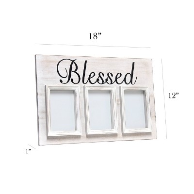 White Wash Wood Triptych Photo Frame with Blessed Typography