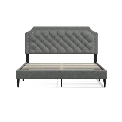 Elegant Stone Queen Upholstered Bed with Tufted Nailhead Headboard
