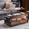 VEVOR Lift Top Coffee Table, 39.4 in Rectangle Coffee Table with Extra Storage Pockets, Pop Up Coffee Table with Power Strip & USB & Lighting, Brown - 2 of 4