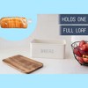 Nat & Jules Matte White 12 x 7 Metal Enamel Rubber Wood Lidded Bread Box - 3 of 4