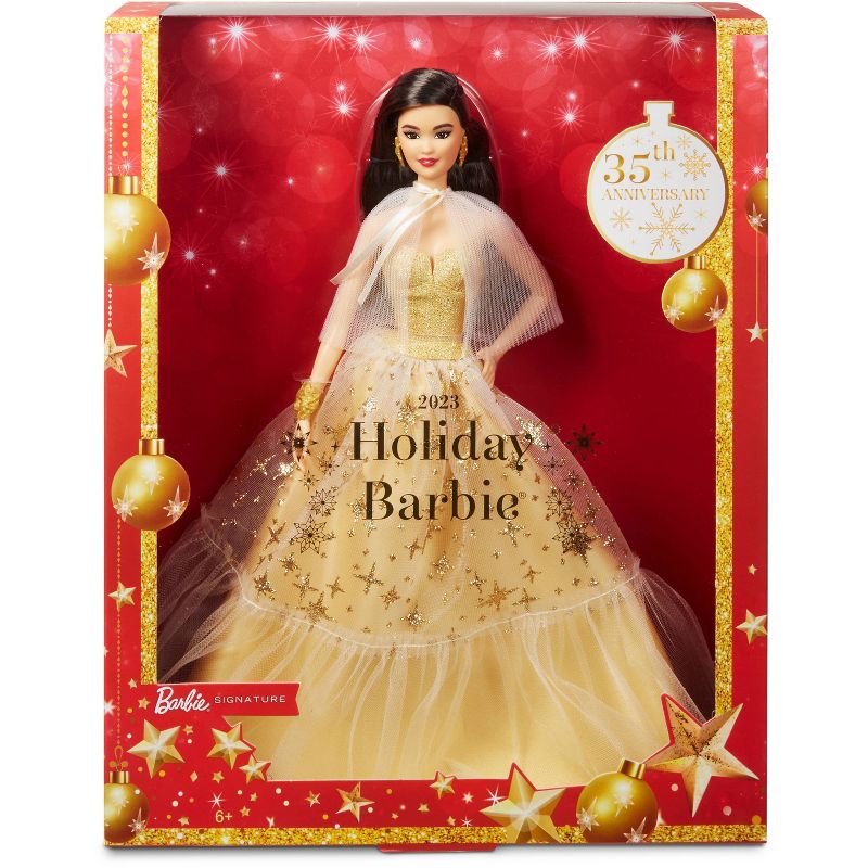 Barbie 13&#34; Signature 2023 Holiday Collector Doll with Golden Gown and Black Hair, 6 of 8