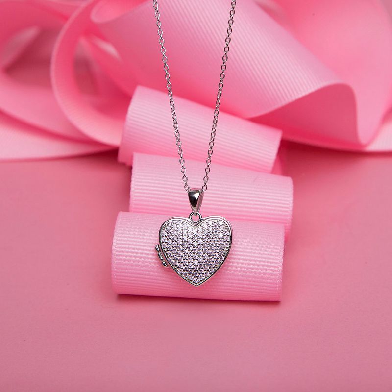 Girls' Pave Heart CZ Sterling Silver Locket Necklace - In Season Jewelry, 4 of 7