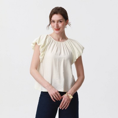 Women's Short Sleeve Peasant Top - A New Day™ Cream XL