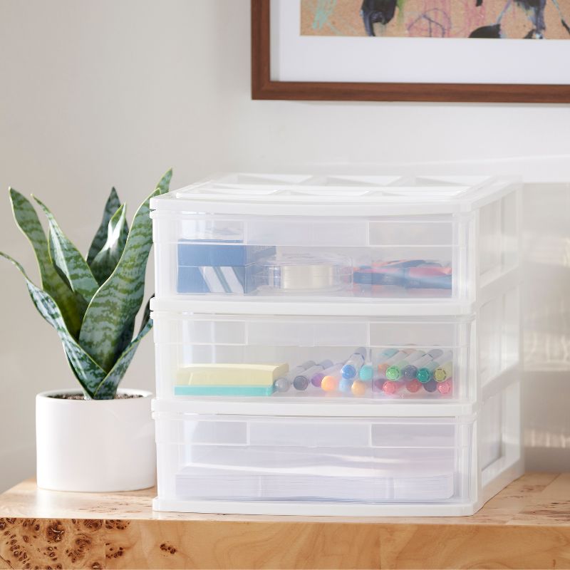 Gracious Living Clear Mini 3 Drawer Desk and Office Organizer with Top Storage for Storing Cosmetics, Arts, Crafts, and Stationery Items, 2 of 7
