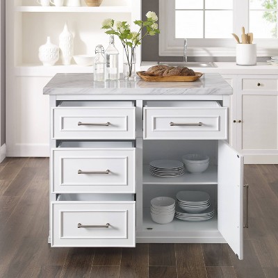 Cutler White Faux Marble Top Kitchen Island with Storage