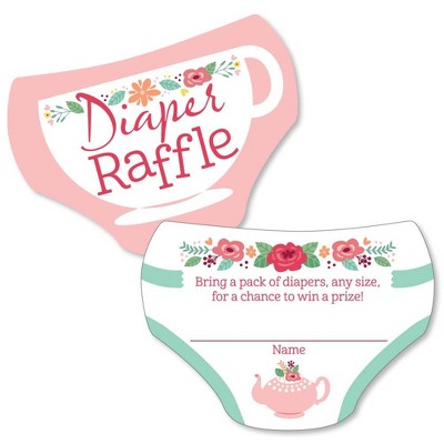 Big Dot of Happiness Floral Let's Par-Tea - Diaper Shaped Raffle Ticket Inserts - Garden Tea Party Baby Shower Diaper Raffle Game - Set of 24