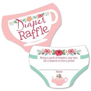 Big Dot of Happiness Floral Let's Par-Tea - Diaper Shaped Raffle Ticket Inserts - Garden Tea Party Baby Shower Diaper Raffle Game - Set of 24 - 1 of 4