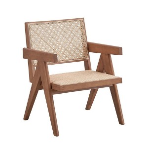 Royal Hampton 26 Inch Accent Armchair, Woven Rattan, Natural Brown Wood Finish - 1 of 1