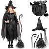 Joyfy Girls' Witch Costume Halloween, Gothic Sorceress Black Witch Dress with Broom and Hat for Girls Halloween Themed Parties - 2 of 4