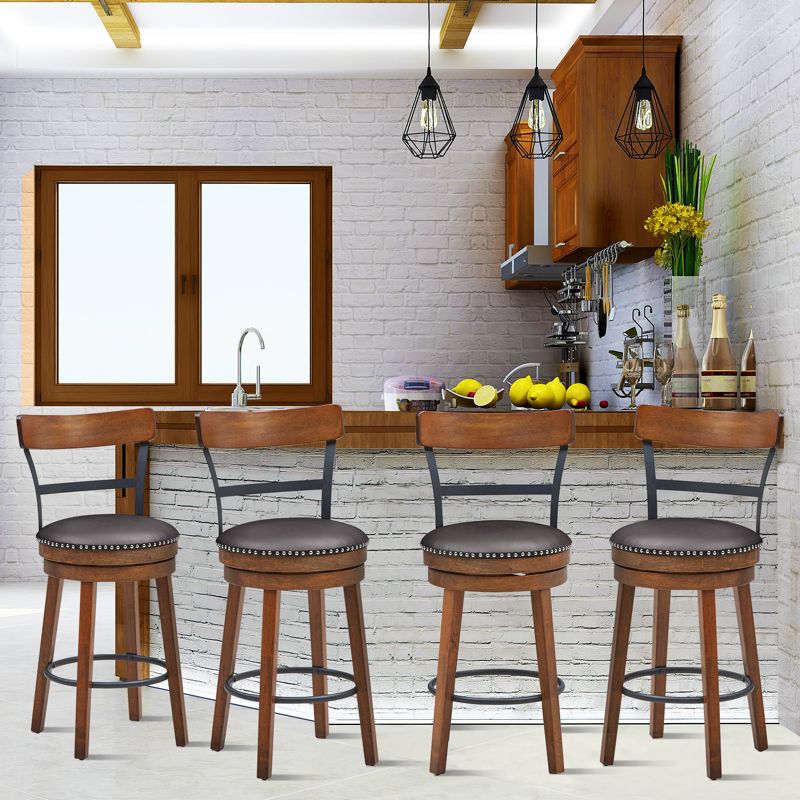 Tangkula Bar Stools Set of 4-25.5" Counter Height Swivel Rubber Wood Barstools with Soft Padded Seat Cushions Footrests, 2 of 11