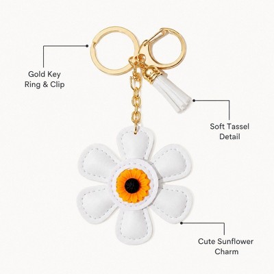 Alilang Women's Faux Leather Sunflower Bag Charm Keychain Beige Floral Purse Accessory with Tassel - White — фото 4