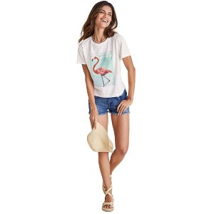 VENUS Womens Plus Flamingo Graphic Tee  -  1X, Off White - 1 of 4