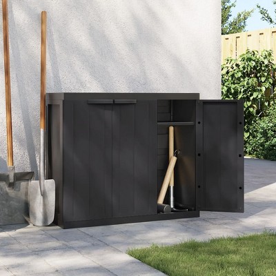 vidaXL Outdoor Storage Cabinet Black 38.2"x14.6"x33.5" PP